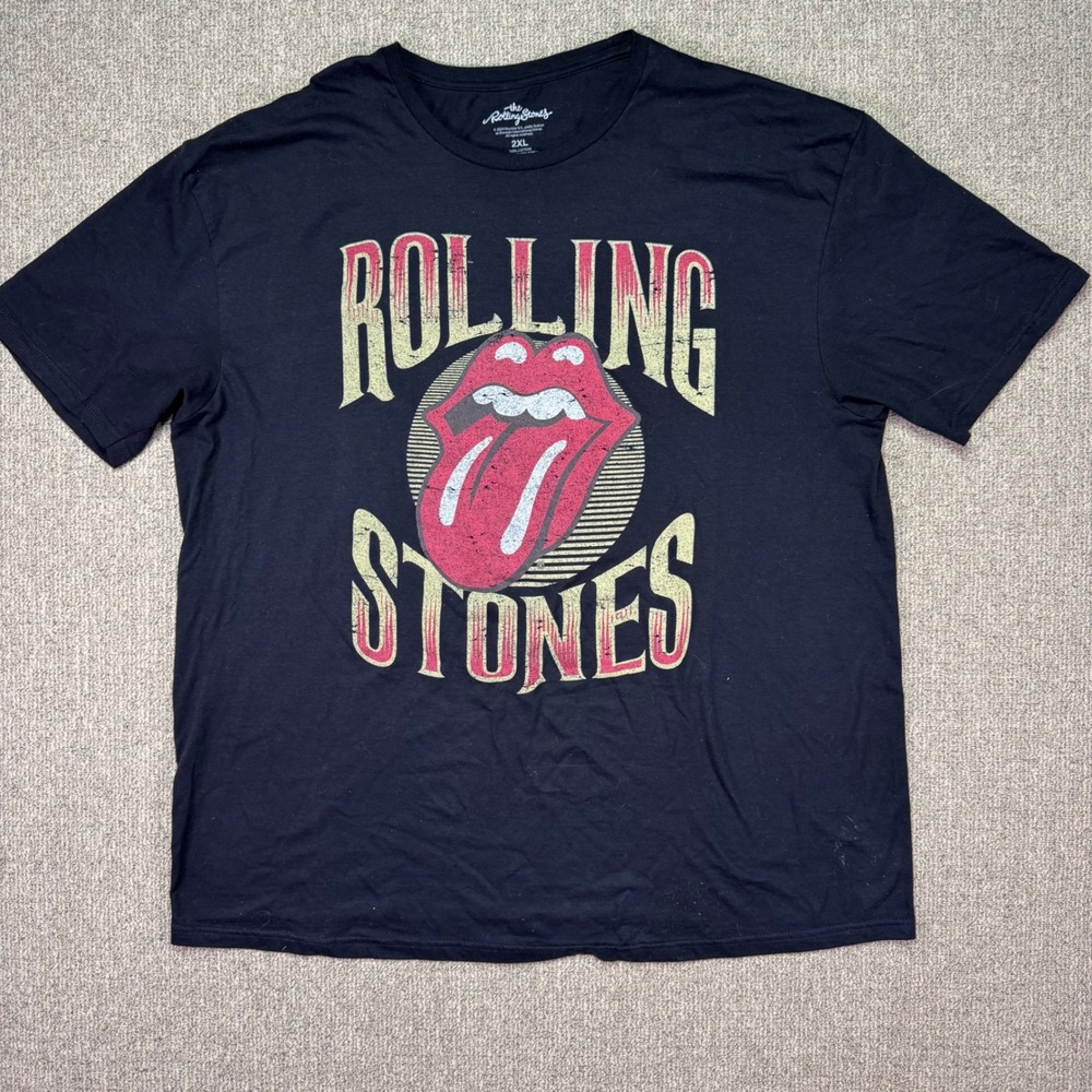 Rolling Stones Shirt 2XL Black Short Sleeve Classic Tongue Lips Band Tee
